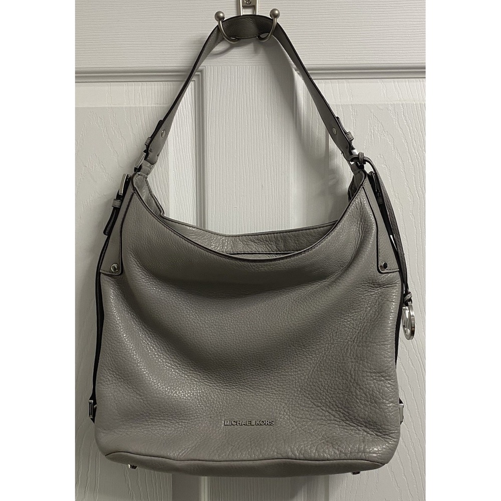 Michael Kors Women's Bedford Light Gray Genuine Leather Pebble‎ Handbag Purse